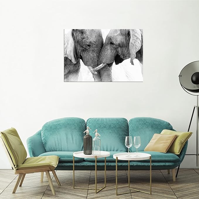 DZL Art D73069 Black and White Elephants Entwine Wall Art Canvas Painting Ready to Hang for Living Room Bedroom Office Wall Decor Home Decoration