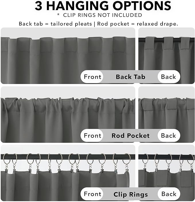 Deconovo Blackout Curtains, Thermal Insulated, W52 x L54 2 Panels, Back Tab, Machine Washable, Room-Darkening Drapes for Bedroom/Living Room Light Grey