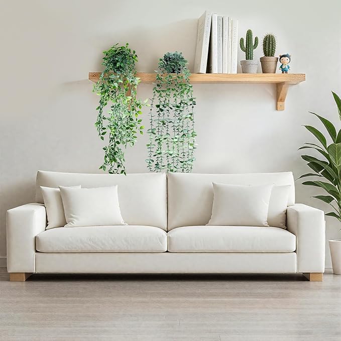 Artificial Hanging Plants for Shelf, 3-Pack Fake Potted Greenery Faux Mandala Monstera and Eucalyptus Vines in Black Pot, Décor for Office Living Room Bathroom Indoor Outdoor