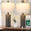 Vintage Lamp for Living Room Set of 2,Rustic Retro Bedside Nightstand Lamps with 2 USB Ports & AC Outlet,Touch Control Industrial Desk Lamp for Bedroom Entryway,Black with Bronze Bruch