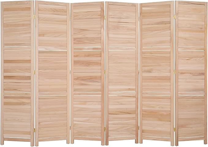 Bonnlo Wood Room Divider Privacy Screen, 5.9 Ft Tall Folding Partition Wall Divider, Indoor Freestanding Hinged Space Separator (Natural, 6 Panel)