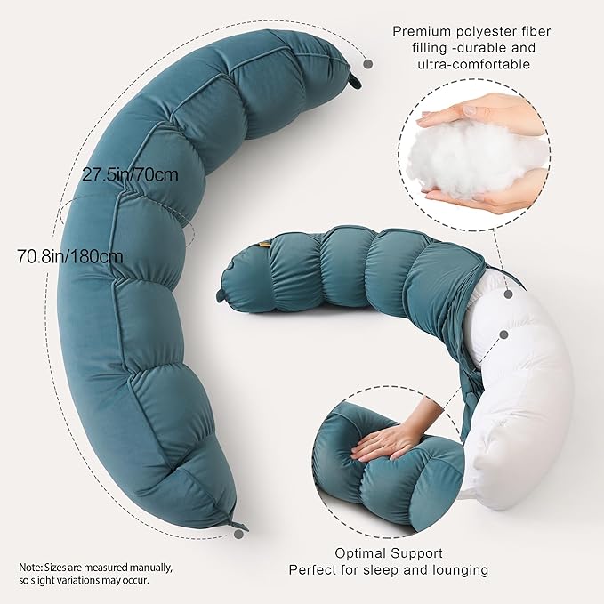 Peallow(Pat. Pend) – Long Round Body Pillow for Adults, Bolster Pillow for Sleeping, Soft and Supportive Pillow for Sleeping & Lumbar Support (Slate Blue,59")