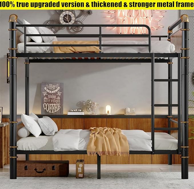 Upgraded & Stronger Heavy Duty Metal Twin XL Over Twin XL Bunk Bed for Adults & Teens, Thickened More Stable Safer Bunkbeds (Greater Weight Capacity)