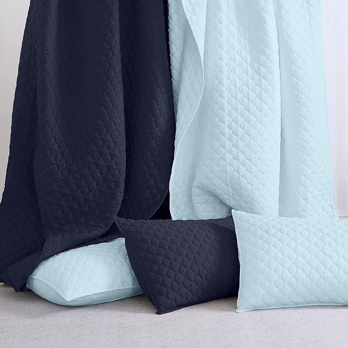 HORIMOTE HOME Quilt Twin Size Aqua Blue, Lightweight Quilt for Summer Ultra-Soft Microfiber Modern Style Quilted Clouds Pattern Bedspread Quit Set 2 Pieces (1 Quilt and 1 Pillow Sham)