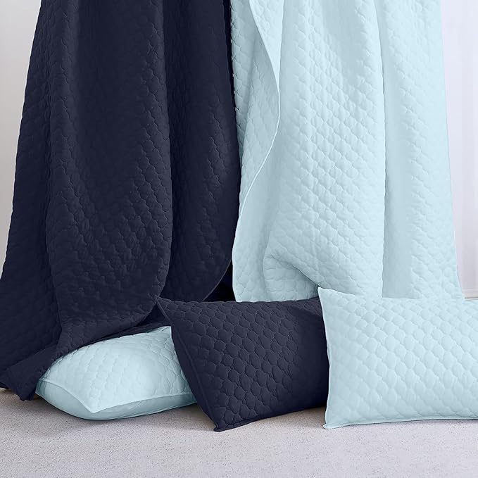 HORIMOTE HOME Quilt Queen Size Aqua Blue, Lightweight Quilt for Summer Ultra-Soft Microfiber Modern Style Quilted Clouds Pattern Bedspread Quit Set 3 Pieces