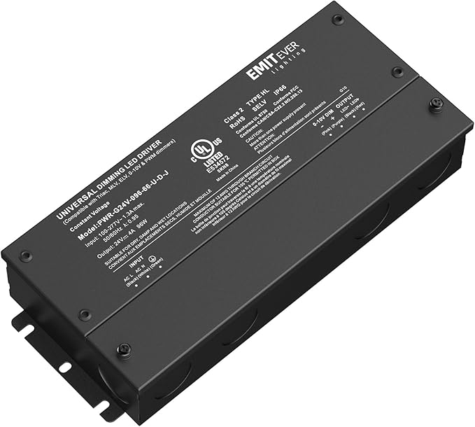 EMITEVER 96W Dimmable LED Driver,24V Dimmable Power Supply,AC to DC Transformer for LED Light,5-in-1 Dimming: ELV/MLV/TRIAC/ 0-10V/ 1-10V/10V PWM/Potentiometer,Waterproof IP67 and UL Listed,Class 2