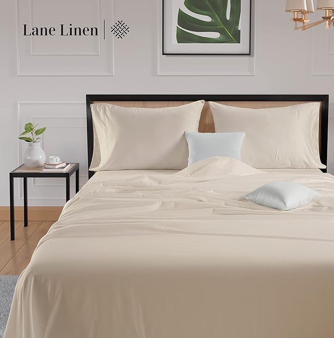 LANE LINEN 100% Cotton Full Size Sheets Set 600 Thread Count, Luxury Hotel Style Sateen Weave for Silky Soft Finish, Machine wash Bedding Sheets & Pillowcase Set, Deep Pocket Full Sheets - Ivory