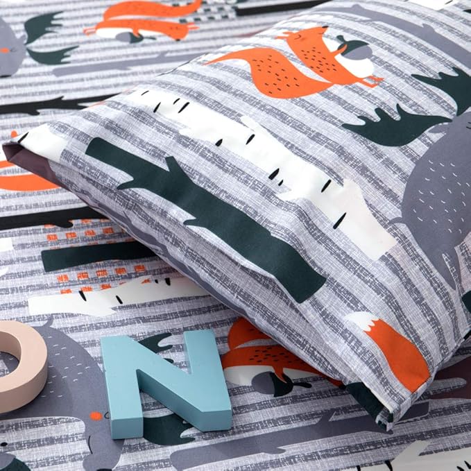 JSD Woodland Animals Kids Printed Sheets Set Twin, 3 Piece Soft Fox Microfiber Bed Sheets Deep Pocket