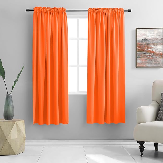 DONREN 72 Inch Long Room Darkening Bedroom Curtains - Tangerine Orange Blackout Thermal Insulated Window Treatment Drapes for Livingroom Door Curtains,W 52 x L 72,2 Panels