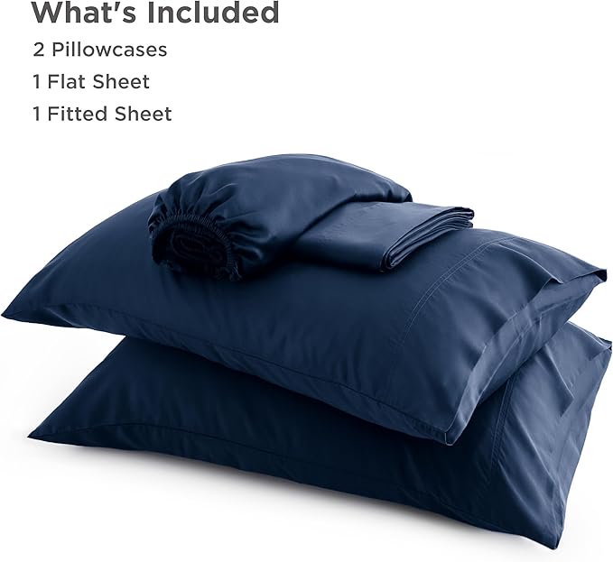Bedsure King Size Sheets Set, Cooling Sheets for Hot Sleepers, Rayon Derived from Bamboo, Breathable & Soft, Deep Pocket Up to 16 Inches, Hotel Luxury Silky Bedding, Navy