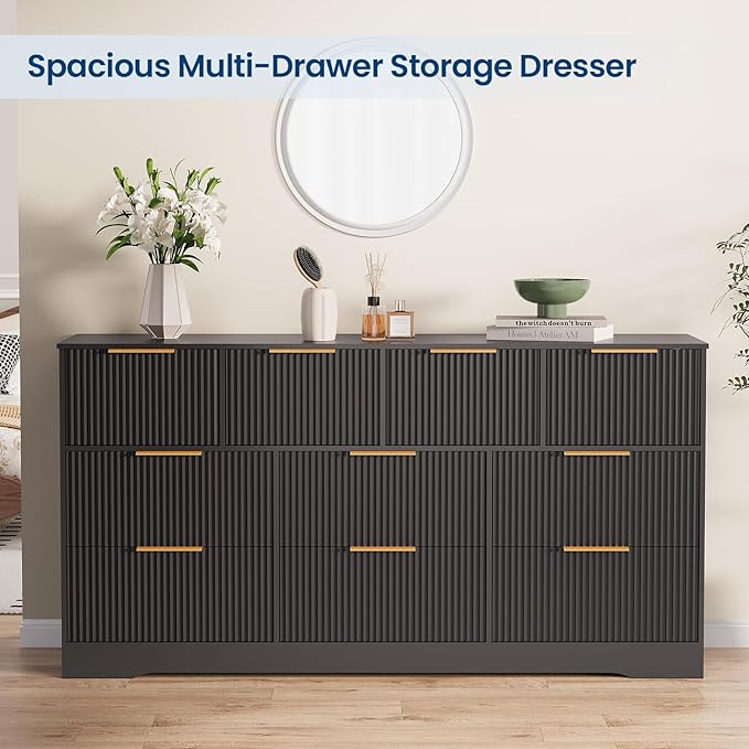 GarveeHome Fluted Dresser for Bedroom with 10 Drawers, 59" Wide Modern Chest of Drawers with Wood Frame, Dresser TV Stand Wooden Closet Clothes Storage Organizer for Living Room, Hallway