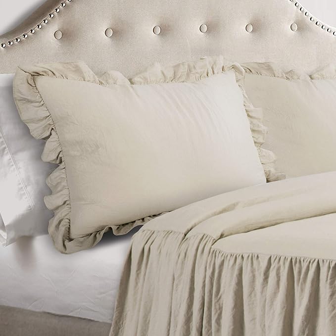 Lush Decor Ruffle Skirt Bedspread Set - 3-Piece Luxurious Farmhouse Bedding - Elegant Ruffle Detail - Timeless Style - Soft Lightweight Sheets - California King, Neutral