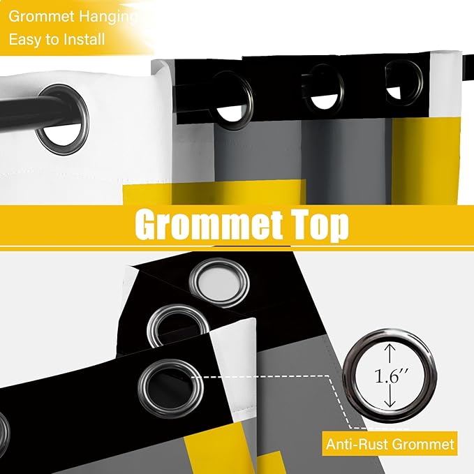 Yellow 100% Blackout Curtains for Bedroom 108 inch Extra Long 2 Panels Set Mustard Yellow Grey Modern Abstract Geometric Black Out Curtains Room Darkening Window Drapes for Living Room, 52Wx108L
