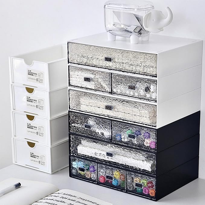 Desktop drawers, stackable plastic drawers, stationery and office supplies (Black, 2 Compartment)