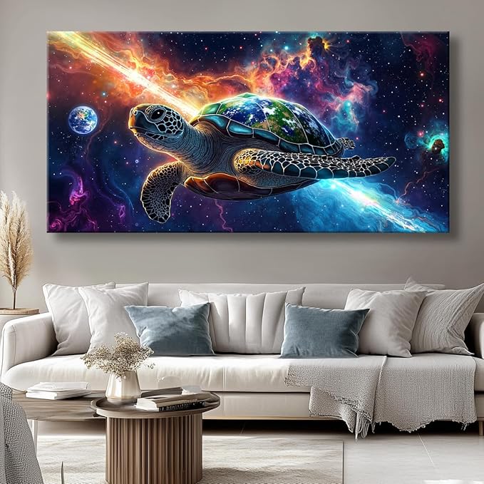 Canvas Wall Art - Modern Turtle cosmic landscape Paintings for Living Room, Bedroom Wall Decor, Framed Wall Art for Home or Office Decoration, Large Wall Art 20"x40"(50CMx100CM)