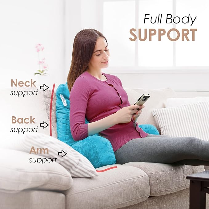 Nestl Reading Pillow for Kids & Teens with Shredded Memory Foam, Backrest Pillows for Reading, Watching, and Gaming, Use on the Couch, Bed, or Floor, Adjustable Support with Washable Cover Bright Blue