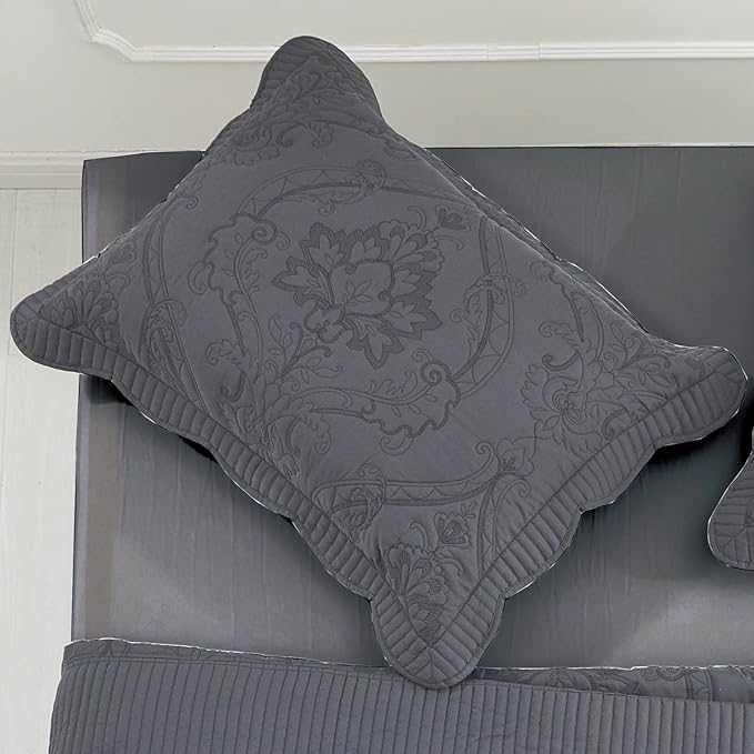 CHIXIN Microfiber Standard Pillow Shams Set of 2 - Quilted Decorative Pillow Covers - Dark Grey - Size (20" x 26")