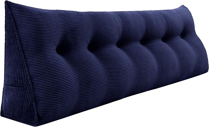WOWMAX Triangular Headboard Pillow Bed Wedge Pillow for Headboard Large Bolster Pillow for Bed Wedge Pillow Headboard Daybed Pillows, Corduroy(100% Cotton), Deep Blue, California King