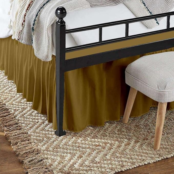 Taupe Solid Ruffled Bed Skirt Twin XL-30 Inch Drop Split Corner, Microfiber Bedskirt with Platform Three Sided Coverage