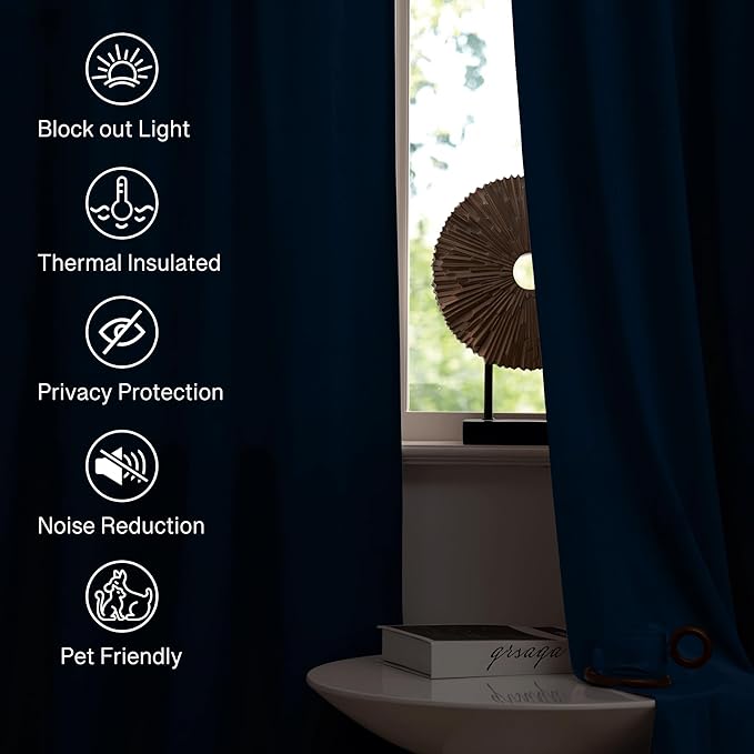 StangH Navy Blue Velvet Curtains - Elegant Blackout Drapes for Living Room, Heavy Soft Curtains with Light Blocking, Rich Blue Home Decor, W52 x L100, 2 Panels