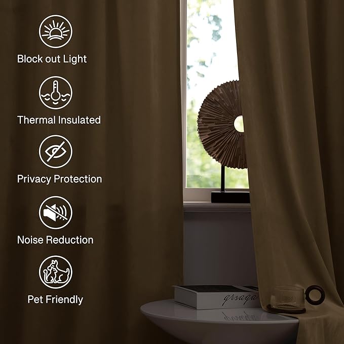 StangH Beige Velvet Curtains for Bedroom 100 inches Long, Soft Elegant Privacy Thermal Insulated Room Dividers for Living Room/Sliding Door Panels, W52 x L100, 2 Panels