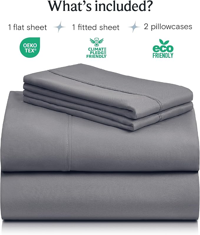 LuxClub 4 PC King Sheet Set, Deep Pockets Wrinkle Free Cooling Bed Sheets Hotel Bedding for Women, Men, Includes 1 Fitted Sheet, 1 Flat Sheet and 2 Pillowcases-Soft Light Grey
