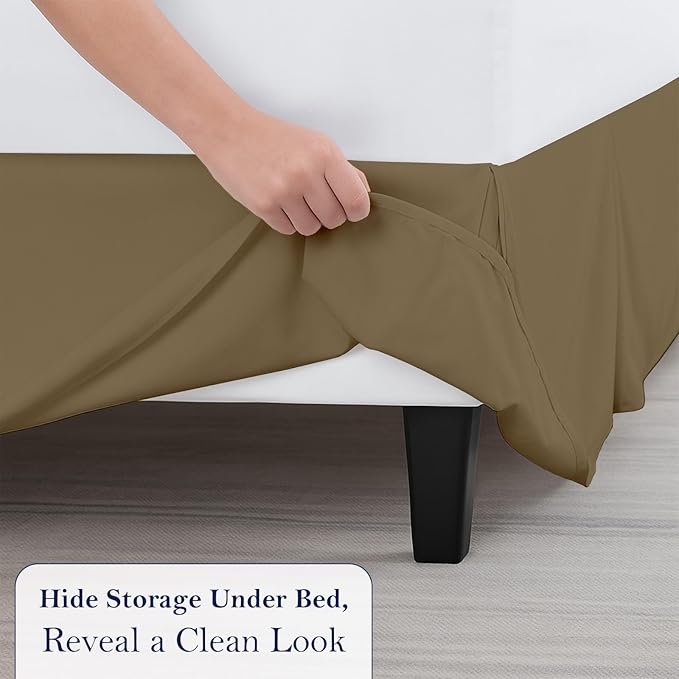 Twin Bed Skirt, Luxury 15 Inch Drop Taupe Pleated Bed Skirt, Double Brushed Microfiber, Box Pleat Design, Wrinkle & Fade Resistant, Easy Fit Tailored Bedskirt for Twin Size Beds