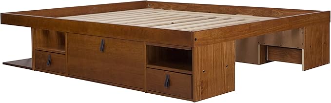 memomad Bali Storage Platform Bed with Drawers (Queen Size, Caramel Brown Wood)