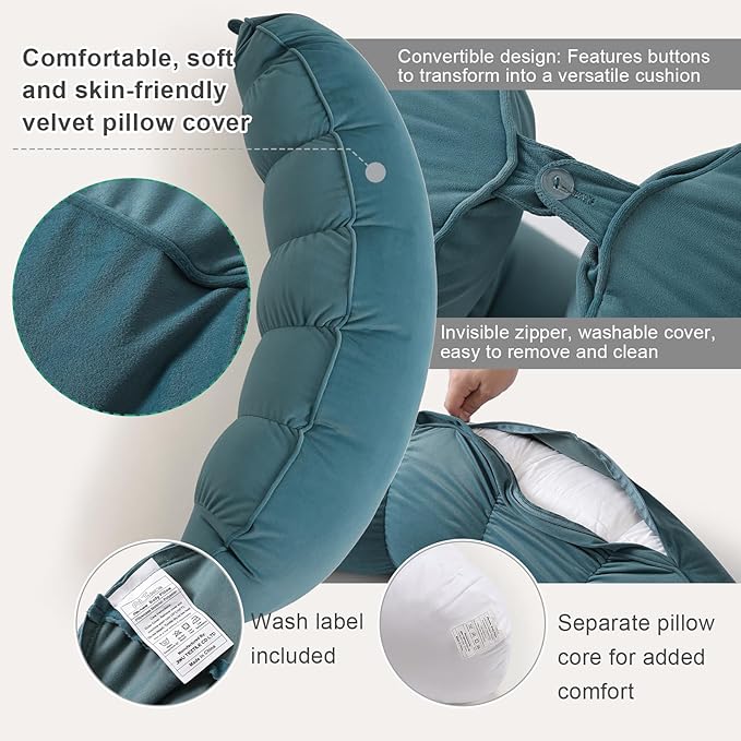 Peallow(Pat. Pend) – Long Round Body Pillow for Adults, Bolster Pillow for Sleeping, Soft and Supportive Pillow for Sleeping & Lumbar Support (Slate Blue, 29.5")