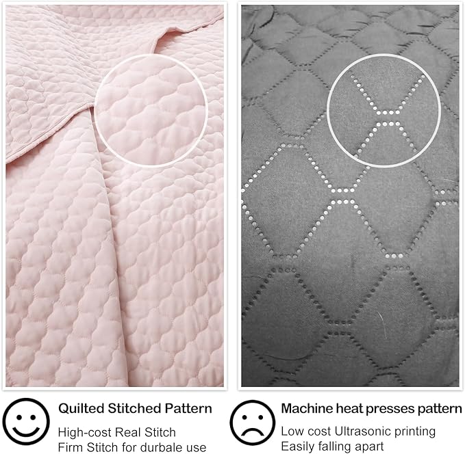 HORIMOTE HOME Quilt King Size Light Pink, Lightweight Quilt for Summer Ultra-Soft Microfiber Modern Style Quilted Clouds Pattern Bedspread Quit Set 3 Pieces(1 Quilt and 2 Pillow Shams)