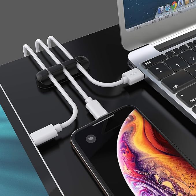 SOULWIT Cable Holder Clips, 3-Pack Cable Management Cord Organizer Clips Silicone Self Adhesive for Desktop USB Charging Cable Nightstand Power Cord Mouse Cable Wire PC Office Home