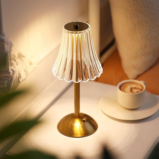 Liliful 12 Pcs Cordless Table Lamp Rechargeable Touch LED Small Gold Portable Battery Operated USB-c Desk Lamp 3 Color Dimmable for Bedroom Living Room Dining (Gold,Rose Style)