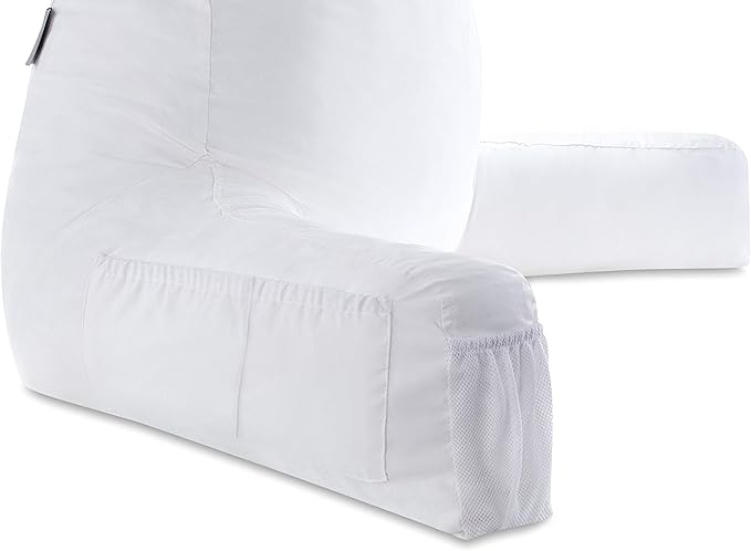 Husband Pillow Medium Aspen Edition White Dandelion, Sit Up Reading & Bed Rest with Arms, Ultra-Comfy, Detach Neck Roll - Premium Shredded Memory Foam Backrest, Reverses to Micro: Suede or Plush