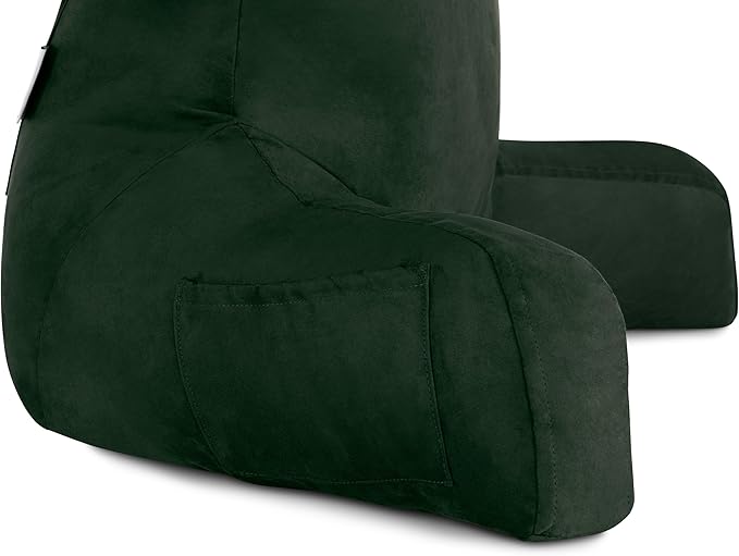 Husband Pillow Aspen Ramona Green, Reading Pillow Bed Rest Chair, Two-Sided Reversible Fabric, Large Lounge Cushion Adult Backrest with Arms, Comfy Back Support for Sit Sitting Up, Wash/Remove Cover