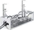 Under Desk Cable Management Tray 13.38", Quszmd Cable Organizer No Drill, Standing Cord Organizer and Wire Management Tray - No Damage to Desk, White