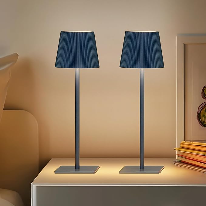 LUTEC 4 Pack Cordless Table Lamp,6000mAh Rechargeable Battery Operated Desk Lamp,Two Adjustable Heights,Waterproof, Touch Control & 3 Color Stepless Dimming for Restaurant/Bedroom/Bars/Outdoor (Blue)