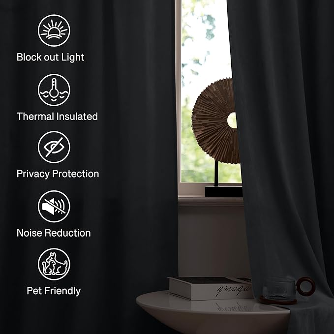 StangH Grey Velvet Curtains 96 inches Long Room Darkening Window Drapes for Living/Dining Room, Solid Rod Pocket Panels for French Door/Cottage, W52 x L96, 2 Panels