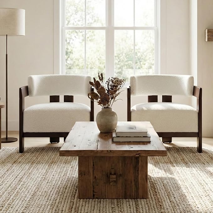 Beige Barrel Accent Chair, Cozy Upholstered Living Room Chair for Bedroom, Walnut Wood Frame, Vintage Modern Lounge Reading Chair for Apartment Waiting Room Office,1 PCS, Beige