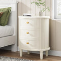 Tribesigns Nightstand with 3 Drawers, Oval Bed Side Table for Bedroom, Fully Assembled, Farmhouse Night Stand with Storage, Wooden Side End Table with Solid Wood Legs for Living Room, Beige White