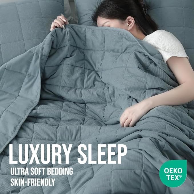 KASENTEX Twin Quilt Set 68"x86" – Soft Washed 3-Layer Lightweight Bedspread, Minimalist Nordic Design, All-Season Spring & Summer Quilt Set (1 Quilt + 2 Pillow Shams), Corduroy Blue