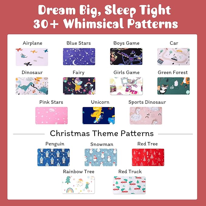 JSD Red Christmas Tree Kids Sheet Set Twin Size, 3 Piece Soft Printed Microfiber Sheets Deep Pocket