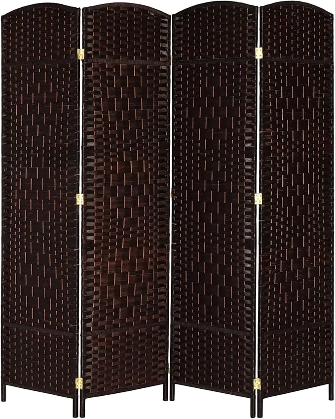 VINGLI 6 FT Tall Rattan Room Divider, Folding Privacy Screen, Indoor Partition Wall Dividers, Freestanding Hinged Space Separator (Brown, 4 Panel)