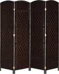 VINGLI 6 FT Tall Rattan Room Divider, Folding Privacy Screen, Indoor Partition Wall Dividers, Freestanding Hinged Space Separator (Brown, 4 Panel)