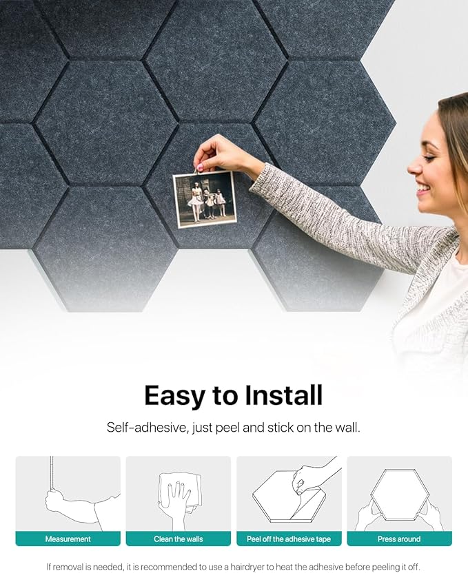 Soundsbay Acoustic Panels, 18 Pack Hexagon Soundproof Wall Panels High Density Sound Absorbing Panel, Sound Proof Foam Panels for Walls, Office, Reccording Studio, Ceiling 12" X 10" X 0.4", Dark Gray