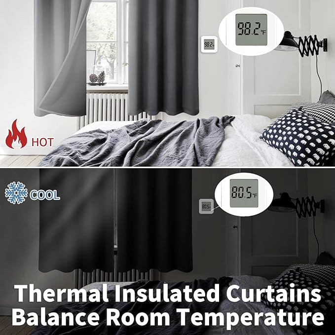 BGment Thermal Insulated 100% Blackout Curtains for Bedroom with Black Liner, Double Layer Full Room Darkening Noise Reducing Grommet Curtain (42 x 72 Inch, Dark Grey, 2 Panels)