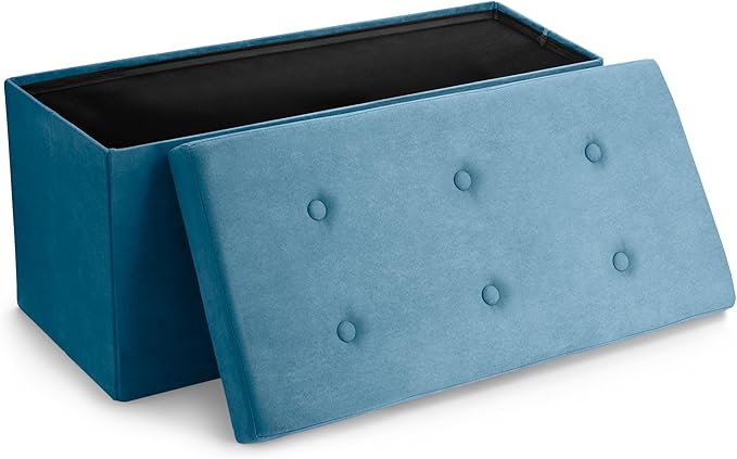 Sorbus Storage Ottoman Bench – Collapsible/Folding Bench Chest with Cover – Perfect Toy and Shoe Chest, Hope Chest, Pouffe Ottoman, Seat, Foot Rest, – Contemporary Faux Suede (Teal)