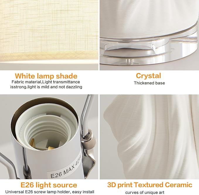 Modern Plug in Large Ceramic Table Lamps White Table Lamp for Living Room Bedroom 28In