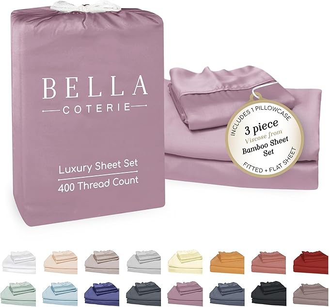 Bella Coterie Luxury Bamboo Viscose Twin XL Size Sheet Set | 100% Organically Grown | Ultra Soft | Cooling for Hot Sleepers | 18" Deep Pocket [Lilac]