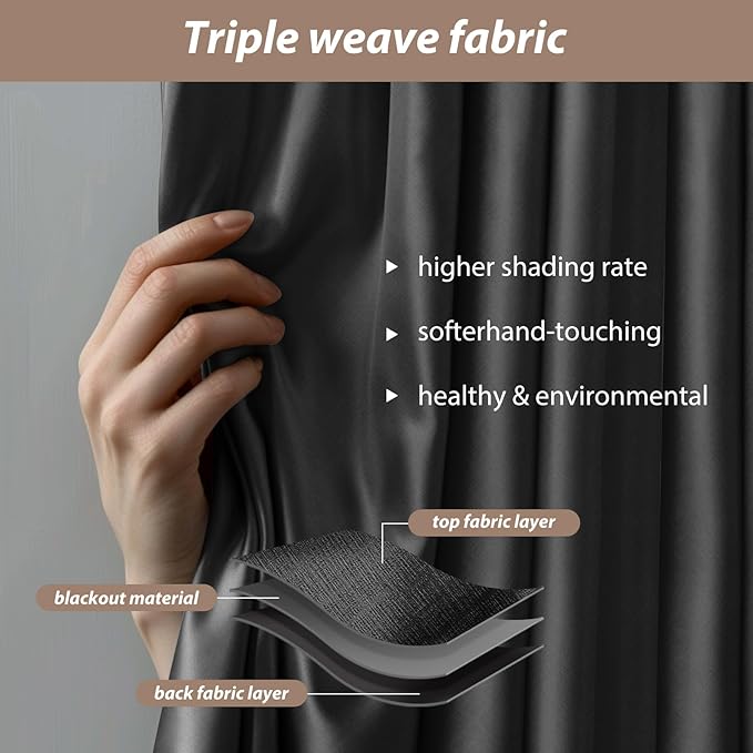 Room Divider Curtains with Ceiling Curtain Track Set Window Curtain for Bedroom,Living Room Total Blackout Thermal Insulated Privacy Ceiling Track Curtain W 15 × H 9 FT Black drape&Black track