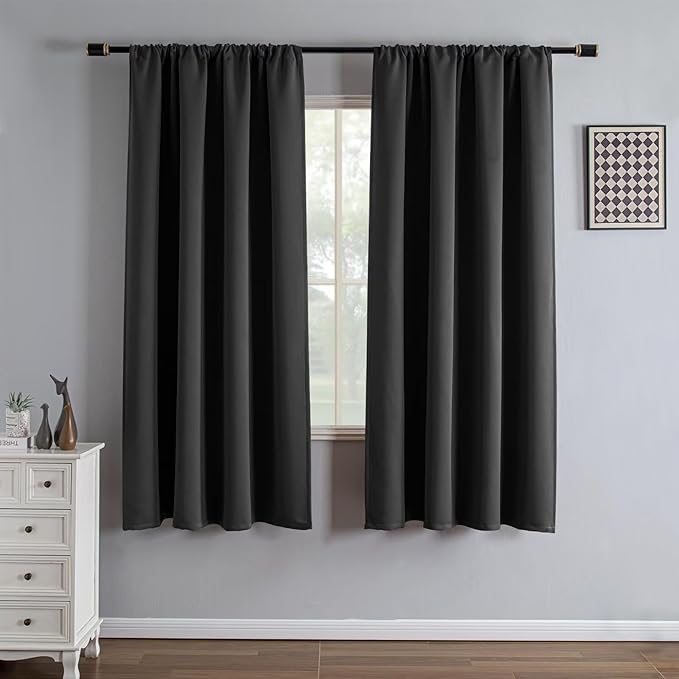 Blackout Curtains 72 Inch Length 2 Panels Set, Black Out Curtains for Bedroom 72 Inch Long, Rod Pocket Energy Saving Room Darkening Drapes for Living Room Window Dark Grey(W52 x L72)